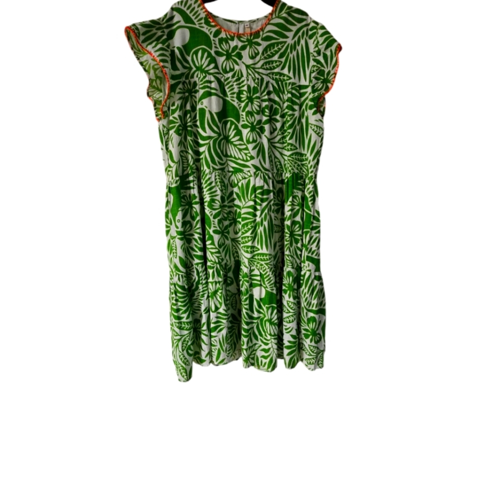 Uncle Frank Green/White Tiered Dress Size M
